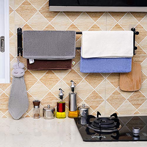 Towel Bar Adjustable Towel Rack with Wall-Mounted Retractable Stainless Steel Towel Rack Saving Space in Kitchen Bathroom and Toilet (2bar Towel Rack Black) 2bar towel rack black - NewNest Australia