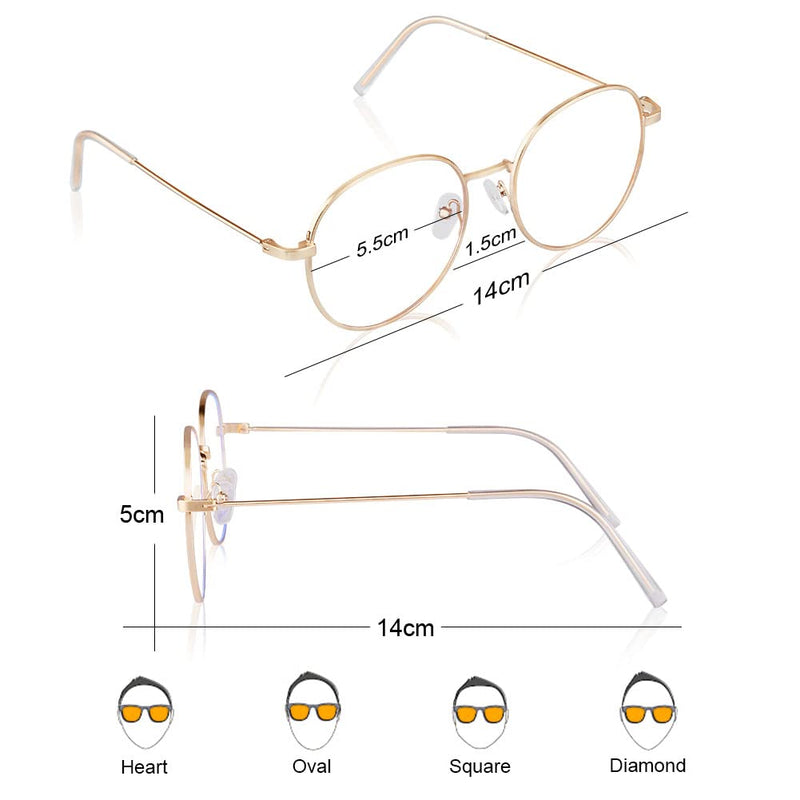 ACWOO Blue Light Filter Glasses, Set of 2 Round Anti Blue Light PC Gaming Glasses Fashion Glasses, Metal Blue Light Blocking Glasses, Retro Without Strength Blue Filter Glasses for Women Men (Gold + Black) Round (Gold + Black) - NewNest Australia