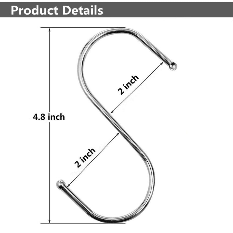 NewNest Australia - Soqool Stainless Steel Hooks Shower Curtain Rings- 12 Pack S Shaped Hanger Closet Hanging Hooks Kitchen/Bathroom/Office Hooks for Hanging a Multitude of Items(4.8 Inch, Large) 