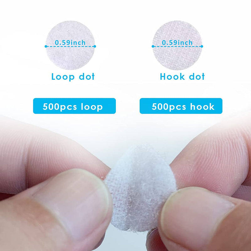 Self Adhesive Dots, 1000Pcs(500 Pair Sets) 0.59 Inch Diameter Strong Self Adhesive Dots for Classroom Nylon Sticky Back Coins Hook Loop Strips, Small Circle Dots Stickers Tapes, White - NewNest Australia