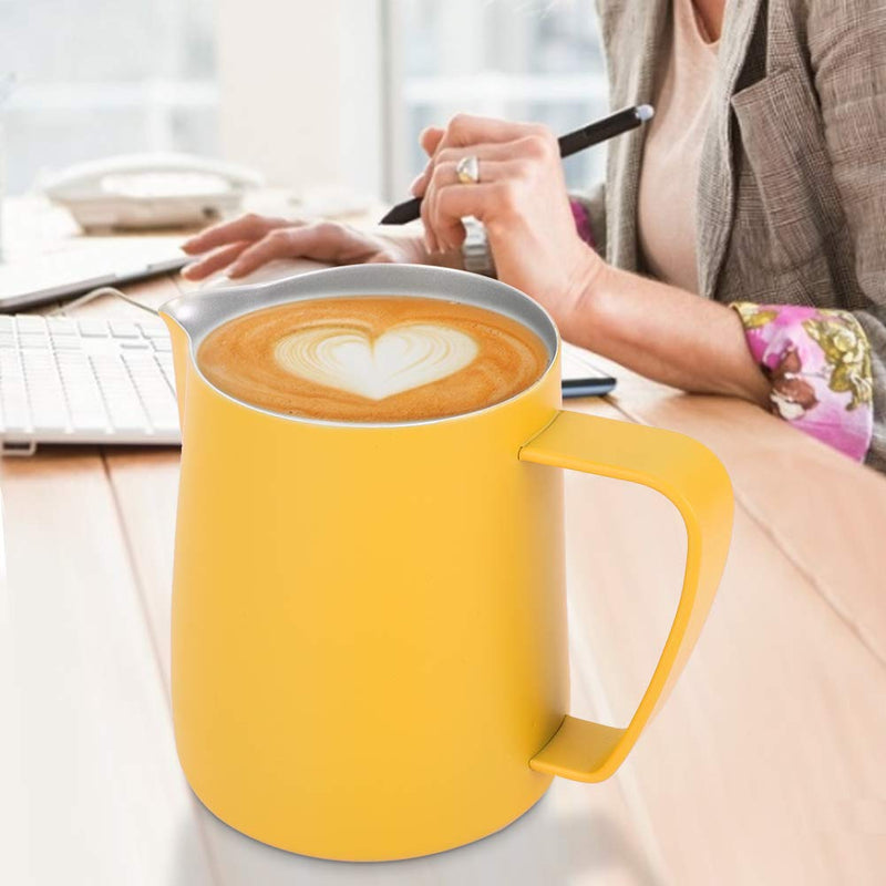 Omabeta Coffee Pitcher Frothing Cup Coffee Art Making Milk Frothing Cup Milk Frothing Pitcher Jug Coffee Latte 600ml Stainless Steel Espresso Pull Flower Cup for Home Coffee Shop Use(yellow) Yellow - NewNest Australia