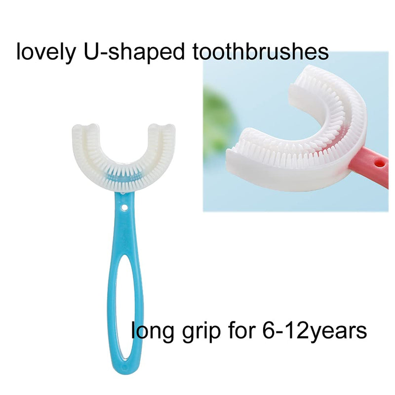 2 PCS U-Shaped Kids Toothbrush, Soft Manual Training Toothbrush for Kids 6-12 Years (Pink +Blue) - NewNest Australia