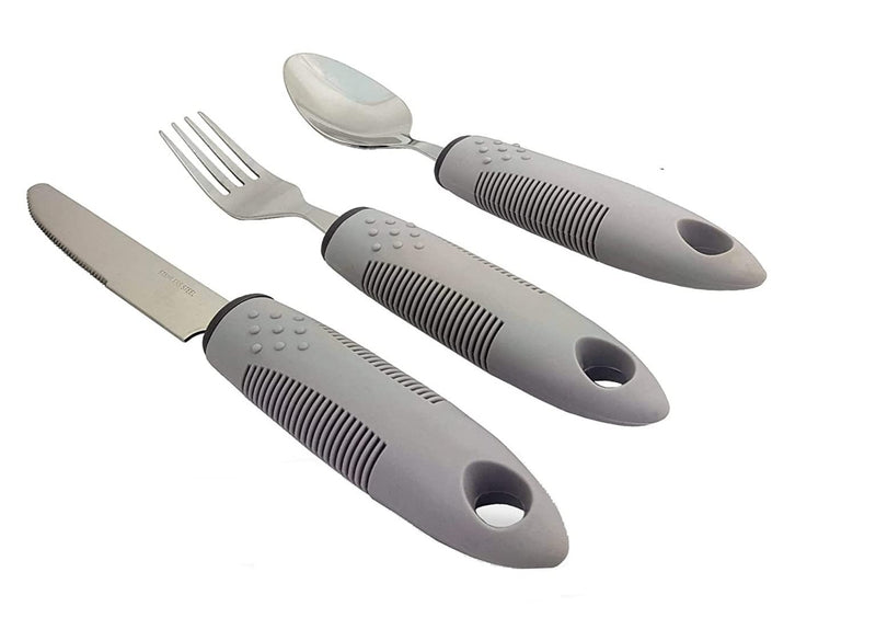 Weighted Extra Wide Handles Easy Grip Cutlery Set, Disability Ideal Dining aid for Elderly Disabled Arthritis Parkinson's Disease Tremors Sufferers (Gray 3PCS) Gray 3PCS - NewNest Australia