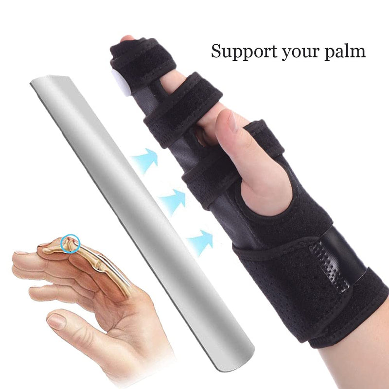 HOPPOLE Finger Support with Wrist Brace - Adjustable Trigger Finger Straightener for Mallet, Sprains, Broken - Metal Straightening Brace for Finger and Hand Discomfort Relief Black-Right One Size - NewNest Australia