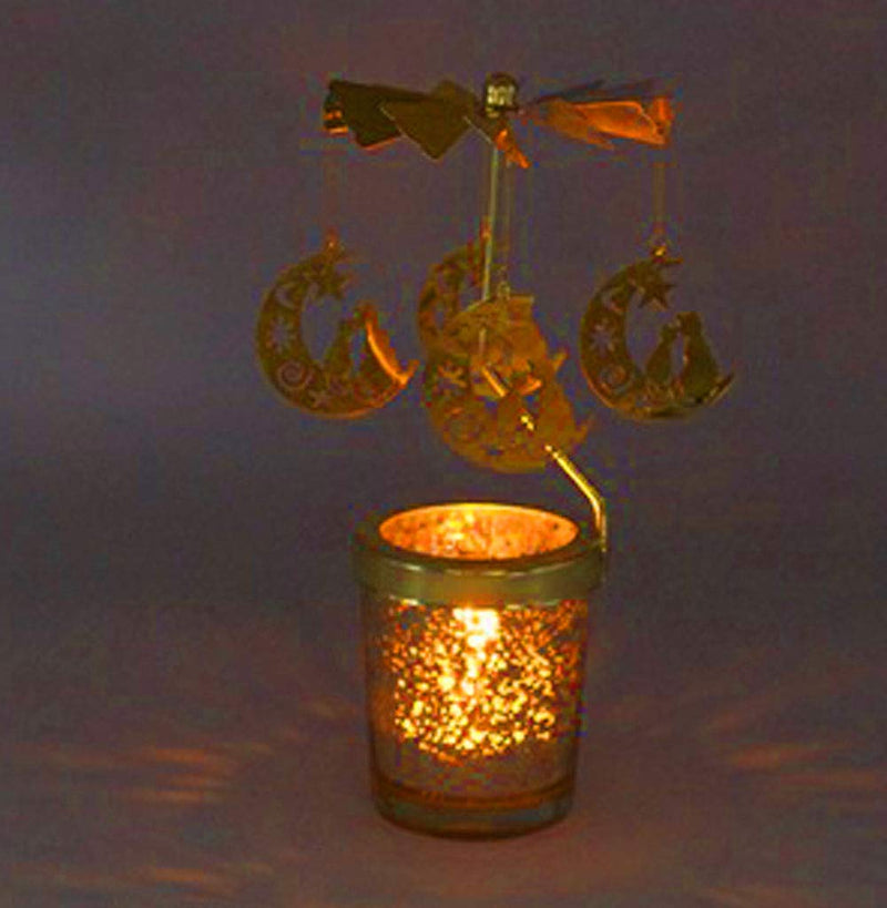 NewNest Australia - Hyamass Starry Sky Spinning Candle - Gold Starry Sky Charms Spin Around This Frosted Glass Scandinavian Design Candle Holder - Rotary Candle Holder - Starry Sky Candles 