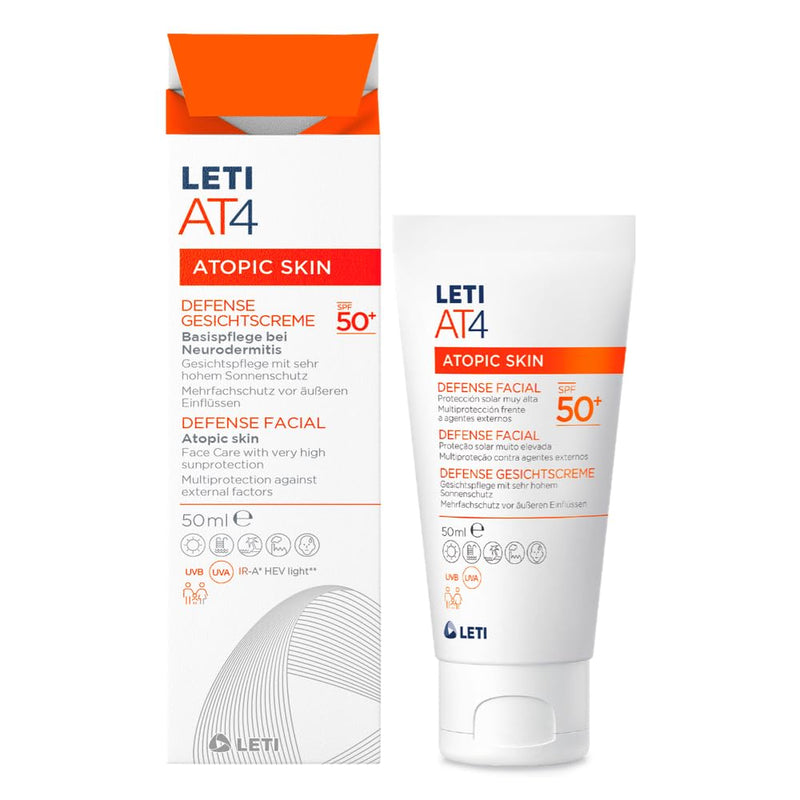 LETI AT4 Defense Face Cream SPF 50+ - Water-repellent, skin-protecting facial care with high sun protection (SPF 50+) for dry skin or skin prone to neurodermatitis, 50 ml cream - NewNest Australia