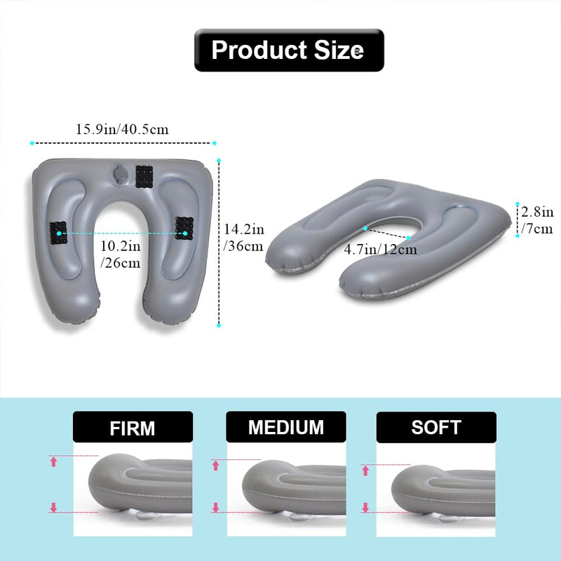 Inflatable Toilet Seat Cushion, Raised Donut Cushion, Height Adjustable Toilet Seat, Toilet Support Cushion For Adults, Seniors, Elderly, Disabled, Tailbone Pain Relief (Grey) - NewNest Australia
