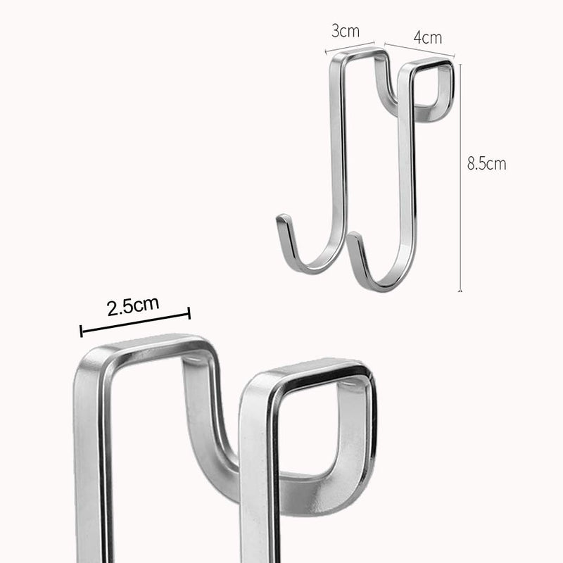 NewNest Australia - 4 Pack Over Cabinet Drawer Double Hooks, Heavy Duty Stainless Steel Multiple Use Narrow Door Hook for Kitchen, Bathroom, Drawer, Wardrobe Door, Cabinet Door to Hang Bags, Towels, Coat More 