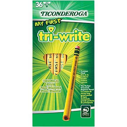 Ticonderoga® Tri-Write Beginners' Pencils with Erasers, 2 Soft, Yellow Barrel, Pack of 36 w/ Erasers - NewNest Australia
