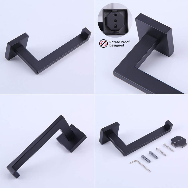 GERZWY Modern Matte Black 3-Piece Bathroom Hardware Set SUS 304 Stainless Steel Toilet Paper Holder and 2X Towel Hook Wall Mounted - NewNest Australia