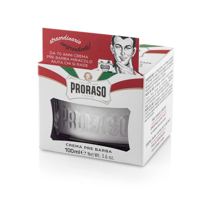 Proraso Pre Shave Cream Sensitive, 100 ml, soothing shaving cream for use before shaving, with oats and green tea extracts, Made in Italy, White Single - NewNest Australia