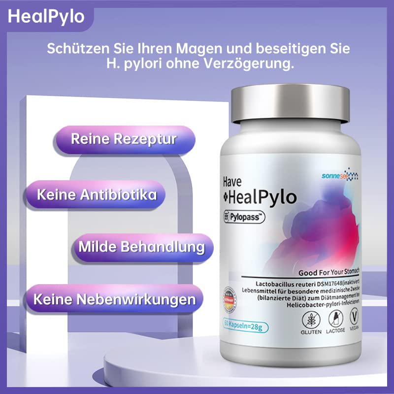 Pylopass Against Helicobacter Pylori Lactobacillus Probiotic Healpylo 400 Mg Per Day, 60 Capsules, For Heartburn, Acid Reflux, Stomach Discomfort Caused By ‚ Made In Germany - NewNest Australia