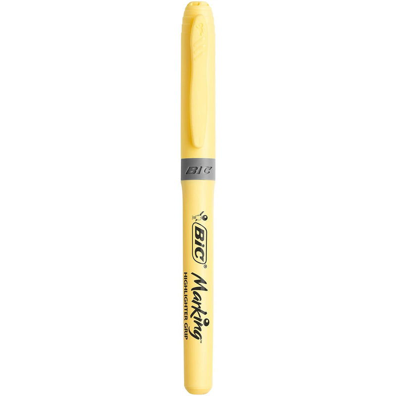 BIC Brite Liner Grip Highlighter, Chisel Tip (1.6 mm), Pastel Yellow, For Broad Highlighting & Fine Underlining, 12-Count - NewNest Australia