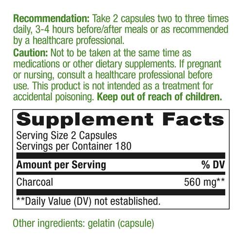 Nature's Way Activated Charcoal, Binds Unwanted Materials and Gas*, 560mg per Serving, 360 Capsules - NewNest Australia