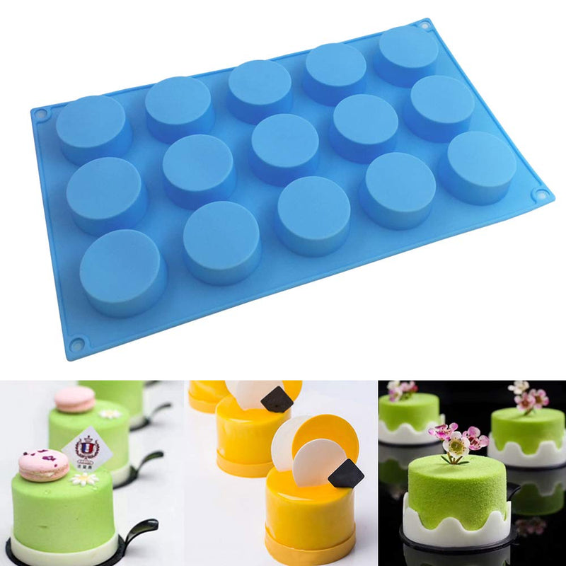 NewNest Australia - SENHAI 3 Pcs 15 Holes Cylinder Silicone Molds for Making Chocolate Candy Soap Muffin Cupcake Brownie Cake Pudding Baking Cookie - Purple Blue Pink 