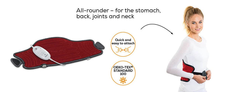 Beurer HK55 Easy-Fix Multifunctional Heat Pad | Targeted heat application for your neck, back, stomach and joints | 3 temperature settings | Velor fibres | Elastic extension band | Machine washable - NewNest Australia