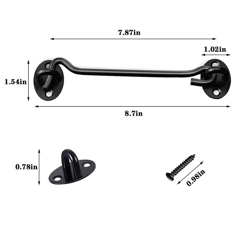 2 Pack 8" Stainless Steel Barn Door Hook and Eye Latch Lock for Cabin Garage Shed Gate Catch Silent Holder(8 Inch,Black) 8 Inch-Black - NewNest Australia