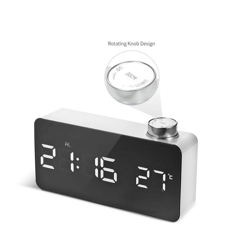 NewNest Australia - Multi-Function LED Mirror knob Alarm Clock Time Temperature Display Bedside Clock Lazy Man's and Woman's Clock (White Light) The White Light 
