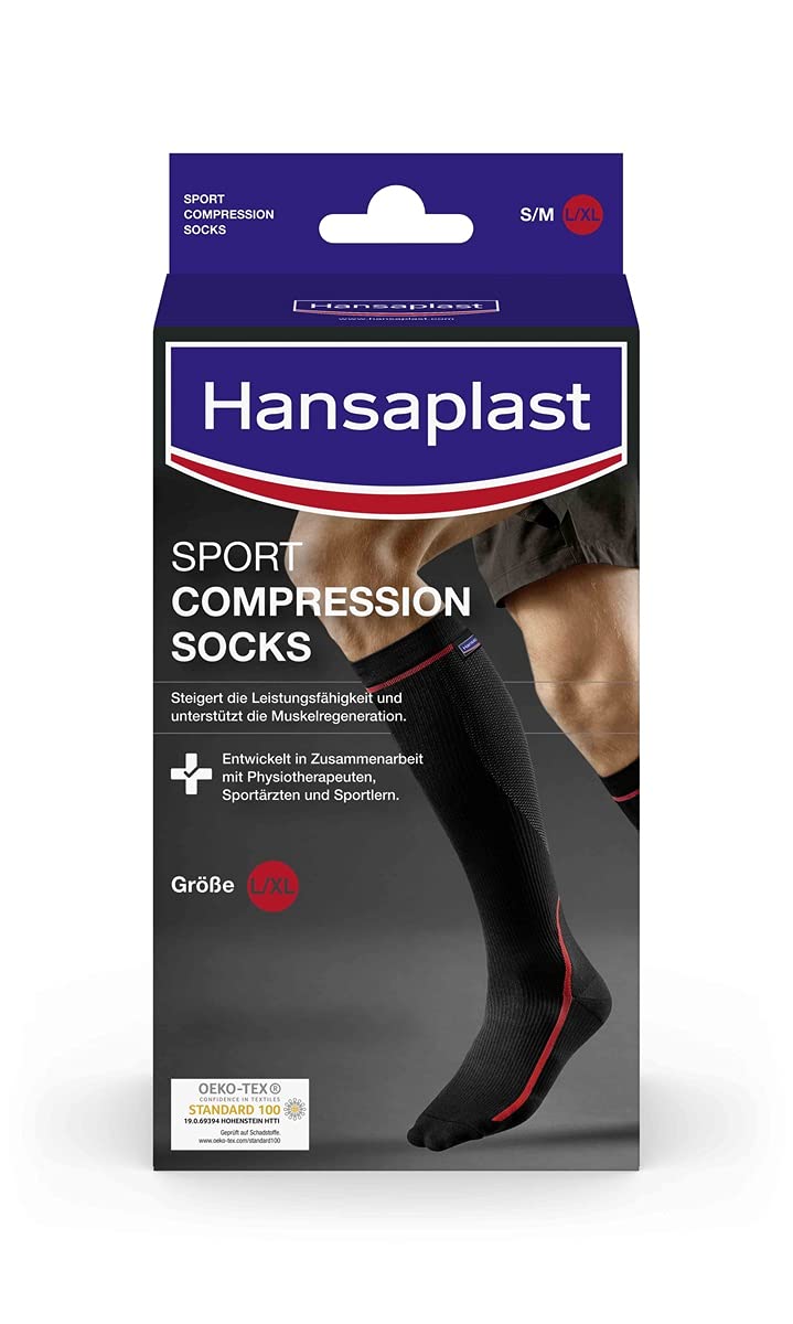 Hansaplast Sport Compression Socks, sports compression stockings to support muscles, knee socks promote muscle regeneration, 1 pair, size L/XL L/XL (pack of 2) - NewNest Australia