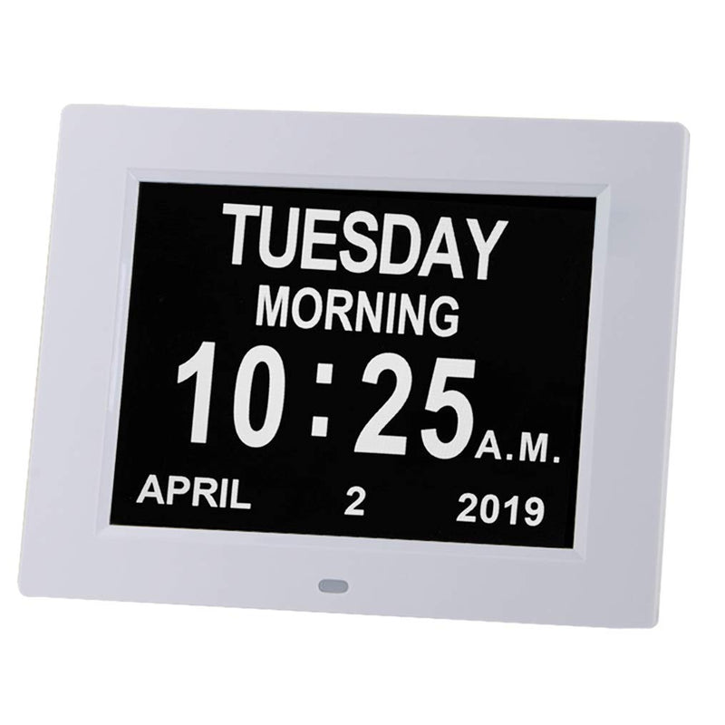 NewNest Australia - [Newest Version] Large Display Digital Calendar Day Clock – 12 Alarm Options, Level 5 Auto Dimmable Display, Extra Large Non-Abbreviated Day and Month Perfect for Seniors White 