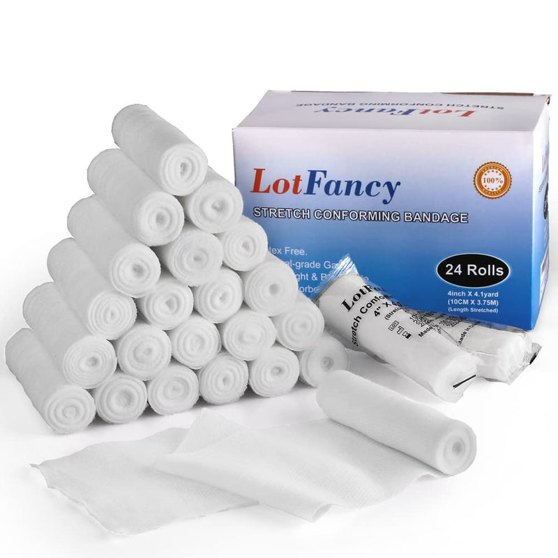 LotFancy Gauze Bandage Roll, 24 Count Gauze Wrap, 4 Inch x 4 Yards Stretched, Conforming Gauze Rolls, Medical Wound Care Supplies for First Aid 24 Count (Pack of 1) - NewNest Australia