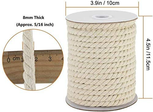 Tenn Well 8mm Cotton Cord, 59 Feet 3Ply Twisted Macrame Cotton Rope for Crafts, Wall Hangings, Plant Hangers, Knotting (Beige) 8MM x 59FT - NewNest Australia