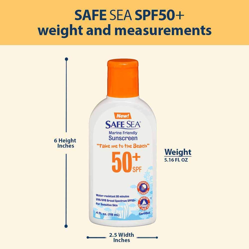 Safe Sea SPF50+ lotion 4oz. Anti-Jellyfish Sting Protective Lotion Sunscreen, Protects against Sea Lice Stings, JellyFish Stings and Fire Corals. Eco-friendly and Reef-Safe Sunscreen (1-pack 50SPF) 118.3 ml (Pack of 1) - NewNest Australia