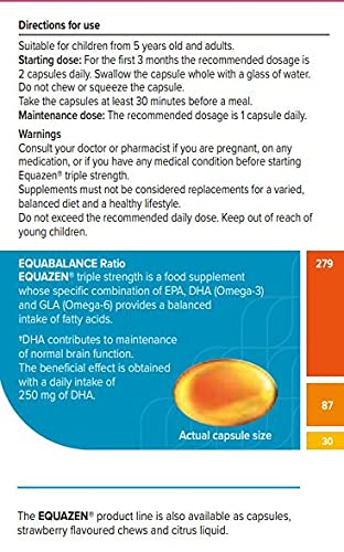 EQUAZEN Triple Strength Capsules, Omega 3 & Omega 6 Supplement, Clinically Researched blend of DHA, EPA & GLA, Supports Brain function*, Suitable from 5 years old to adult, 60 one-a-day capsules - NewNest Australia