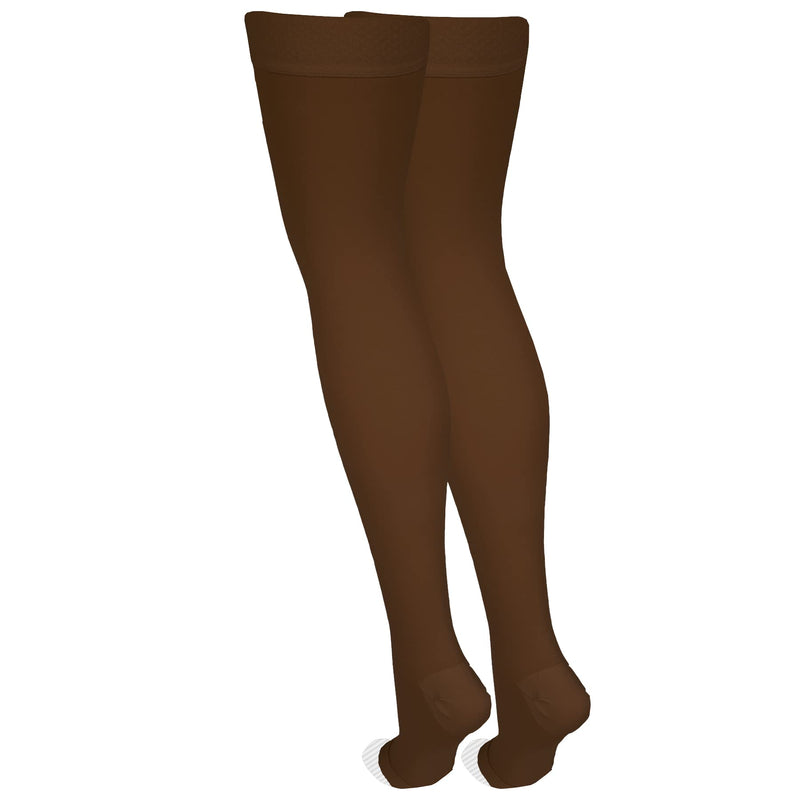 NuVein Medical Compression Stockings, 20-30 mmHg Support, Women & Men Thigh Length Hose, Open Toe, Brown, Small Small (1 Pair) - NewNest Australia