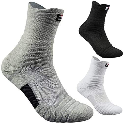 Kisgyst Men's Athletic Compression Crew Ankle Quarter Running Socks Elite Basketball Cushioned Training Socks 3 Pairs - NewNest Australia