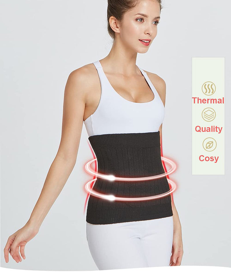 Thermal Cashmere Knit Lumbar Warmer Lower Back Support Belt Brace Stomach Kidney Warmer Abdominal Binder Waist Trimmer Band Postpartum Belly Wrap - Warming Kidney & C Section Surgical Recovery S-suggest 40-50KG Black - NewNest Australia