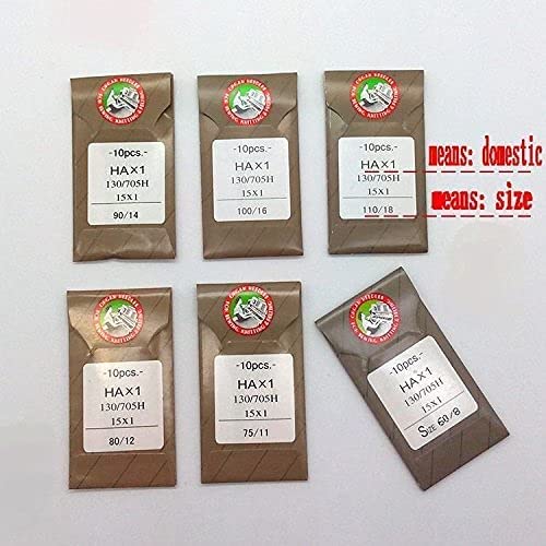 Bequilter 60pcs(10PCS Each Size) Organ Flat Shank Home Sewing Machine Needles 15X1 HAX1 130/705H Size 8,11,12,14,16,18 for Brother Singer - NewNest Australia
