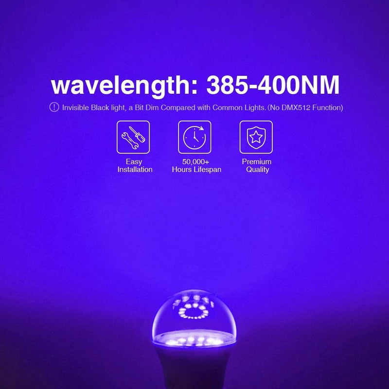 Onforu LED Black Light Bulbs 60W Equivalent, A19 E26 7W Blacklight Bulb for Glow in The Dark, Halloween Lights, 120V, Level 385-400nm, Purple Bulb for Blacklight Party, Body Paint, Fluorescent Poster - NewNest Australia
