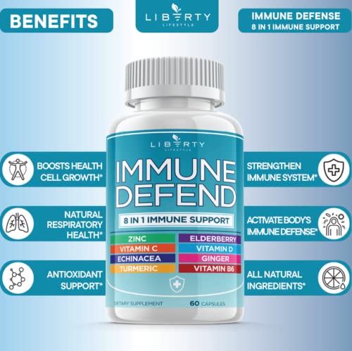 8 in 1 Immune Defense Support, Immunity Vitamins Supplement Booster with Zinc 50mg, Vitamin C Elderberry Vit D3 5000 IU, Turmeric Curcumin & Ginger, Echinacea - Allergy Relief for Kids Adults (2 Pack) - NewNest Australia