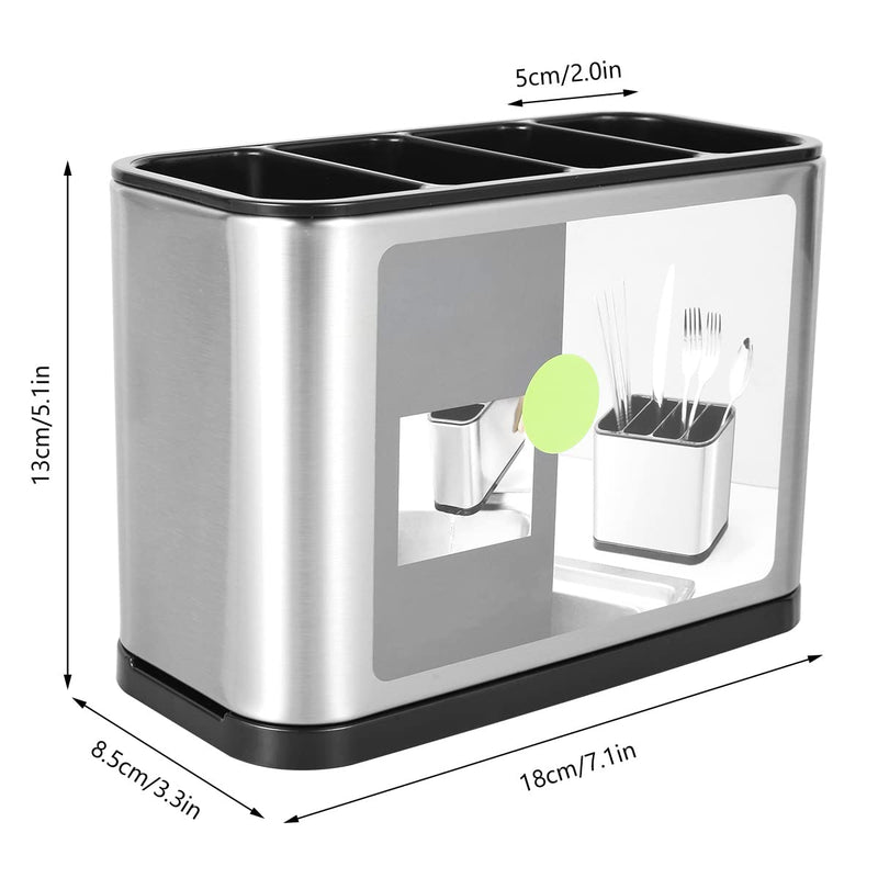 Keyohome Kitchen Cutlery Holder Stainless Steel Large Capacity Utensil Holder with Divider Weighted Base for No Tipping for All Kitchens Countertop or Table,18x13x8.6cm - NewNest Australia