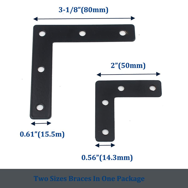 DGOL 20 Packs Two Sizes 3-1/8 inch and 2 inch"L" Black Flat Corner Braces with Screw, Picture Photo Frame Angle Bracket Black Iron 20 Packs - NewNest Australia