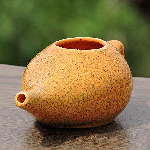 Ceramic Neti Pot for Nasal Cleansing Crackle Pattern | Neti Pot with 10 Sachets of Neti Salt + Instructions Leaflet | Natural Treatment for Sinus, Infection and Congestion (Orange) - NewNest Australia