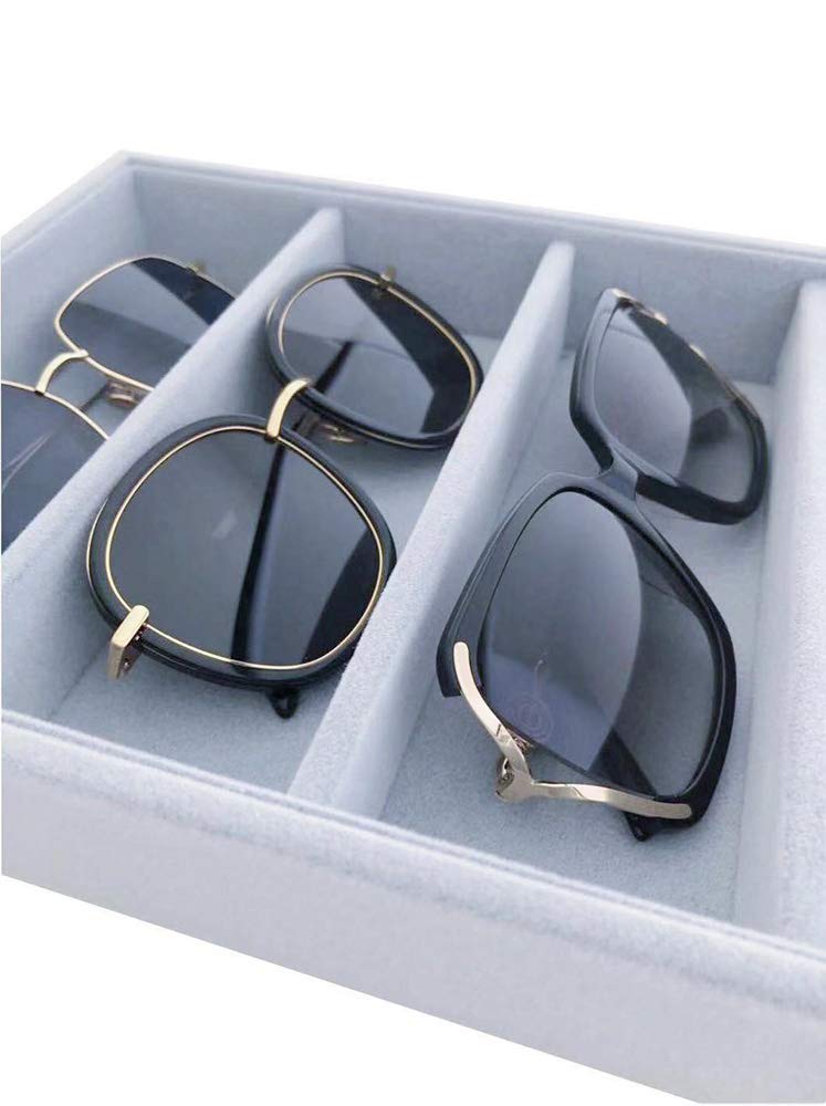 NewNest Australia - Svea Display Grey Velvet Stackable Organizer Premium Quality Stackable Tray (Glasses Tray) Glasses Tray 