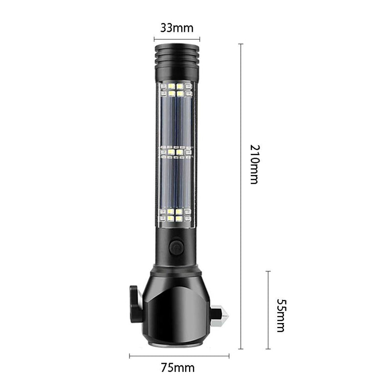 Serjur 8 in 1 Multi Function Flash Light,USB Rechargeable Solar Powered Flashlight with Glass Breaker,Seatbelt Cutter,Alarm and Phone Charger, Car LED Tactical Flashlight for Emergencies - NewNest Australia