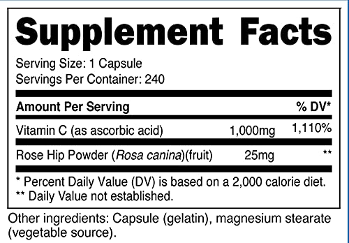 Nutricost Vitamin C with Rose Hips 1025mg, 240 Capsules - Vitamin C 1,000mg, Rose Hips 25mg, Premium, Non-GMO, Gluten Free Supplement 240 Count (Pack of 1) - NewNest Australia