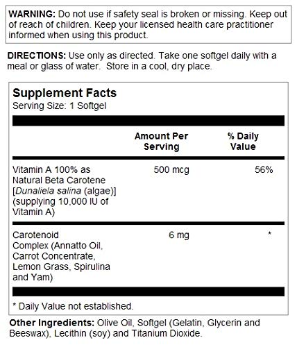 Solaray Food Carotene, Vitamin A 10000 IU | Healthy Skin, Eyes, Antioxidant & Immune Support (100 CT) 100 Count (Pack of 1) - NewNest Australia