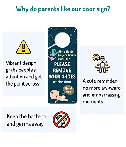 Fun-Plus Please Take Your Shoes Off - Remove Your Shoes Sign - Plastic Door Knob Hanger Sign - Since Little Fingers Touch Our Floor - NewNest Australia