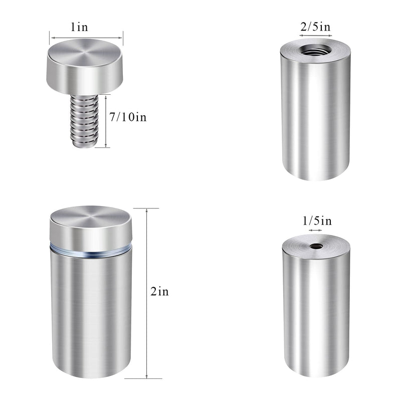 Osring 1in Dia x 2in Ln Wall Standoffs Stainless Steel Sign Standoff Holder, Brushed Nickel Screw Standoff Mount Glass Standoff Hardware for Acrylic Board and Sign Display, 8 Pack 1"x2" - NewNest Australia