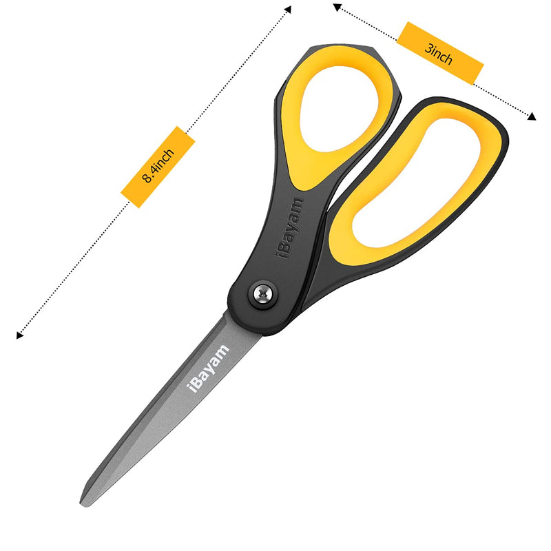Scissors, iBayam 3 Pack 8" All-Purpose Titanium Non-Stick Scissor, Comfort Grip Sharp Nonstick Scissors for Office School Home General Use Art Craft Classroom DIY Supplies Cutting Tape Adhesive Vinyl Blue, Red, Yellow - NewNest Australia