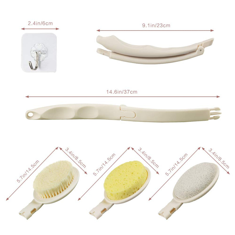 3 in 1 Back Scrubber for Shower, Back Cream Applicator with Long Handled Sponge, Heads Pumice Stone, Loofah Back Scrubbers for Use in Shower, Body Brush for Exfoliating or Dry Skin Brushing One size White - NewNest Australia
