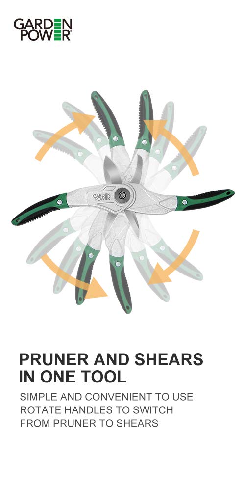 Garden Power Hand Pruner & Shears 2 in 1 Multi-Cutter, Unique Locking Design Allows Switching Between Pruner and Shear Snipping Function. 1/2 Inch Cutting Capacity. Clippers for Garden Hedge & Shears - NewNest Australia