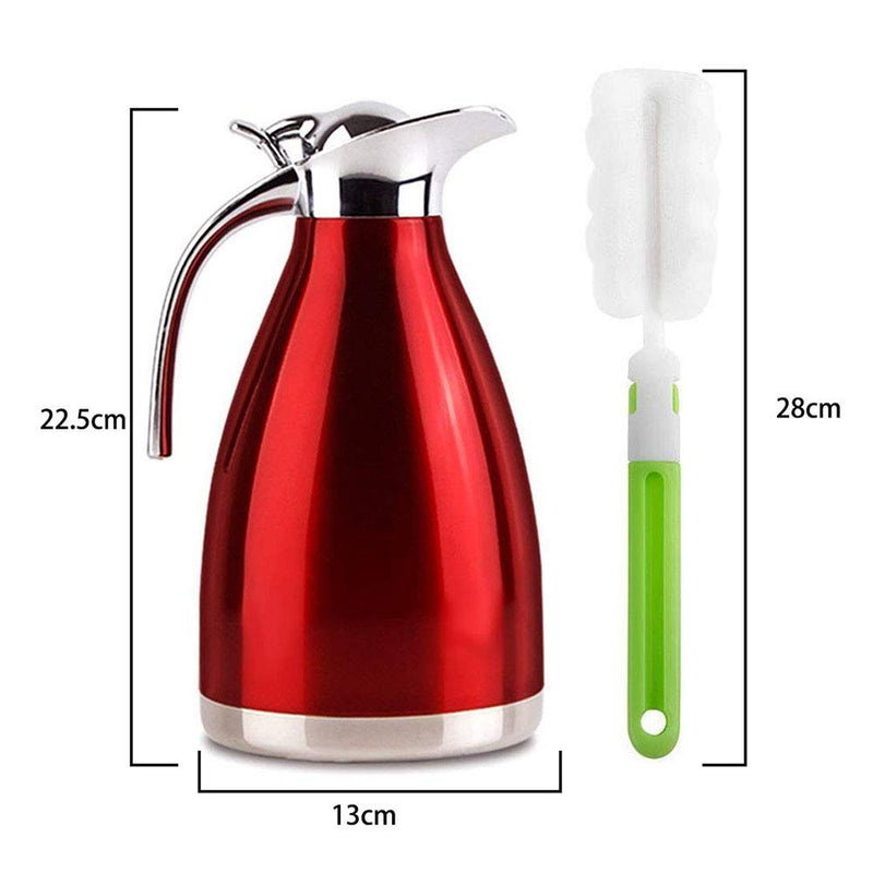 Vacuum Jug 304 Stainless Steel Double-Wall Thermal Carafe Coffee Pot Anti-Leakage Anti-Splashing Juice Milk Tea Pot Insulation (Red, 1L) Red - NewNest Australia