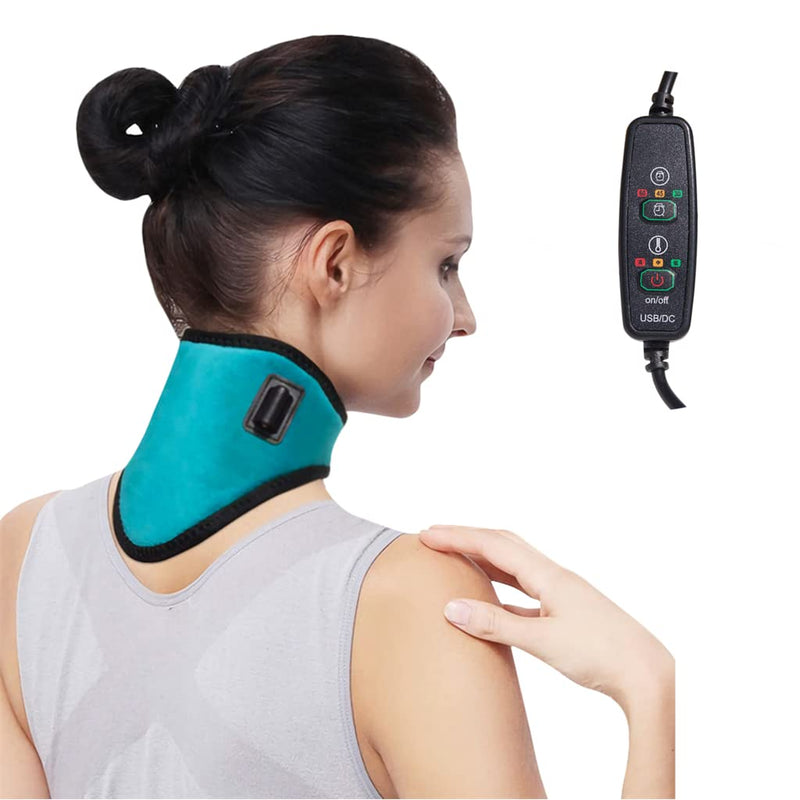 USB Neck Heat Pad Electric Neck Warmer Collar Pain Relief Physical Therapy Heated Neck Wrap Brace with 3 Adjustable Temperature 3 Timer Mode Warm Neck Support Band for Women Men Elder Cyan - NewNest Australia