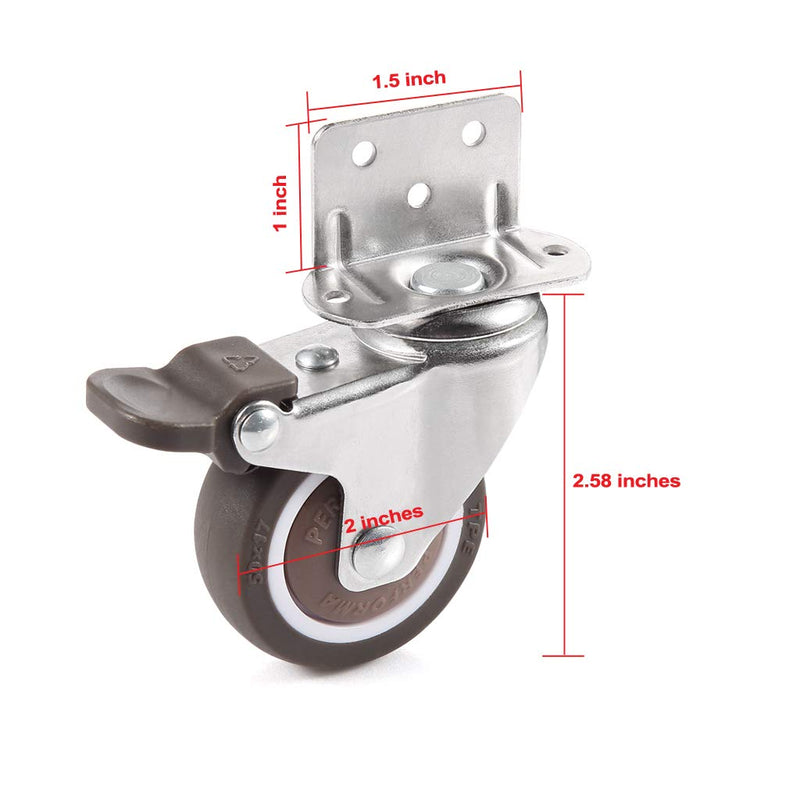 Skelang 4 Pcs 2 Inches Swivel Plate Casters with Brake, TPE Caster, L- Shaped Mute Wheels Replacement for Baby Bed, Carts Trolley, Kitchen Cabinet, Furniture, Table, Loading Capacity 240 Lbs - NewNest Australia