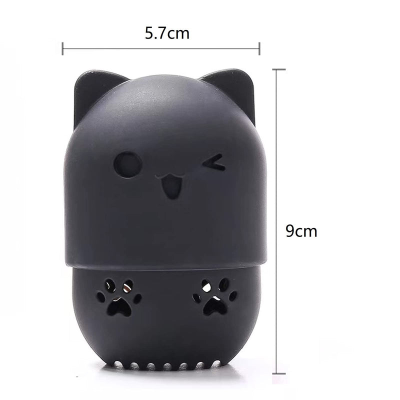 Makeup Sponge marshmallow sponge for foundation Silicone Travel Case Beauty blender holder Washable Reusable Cat Shape Cosmetic Sponge Container (Black) Black - NewNest Australia